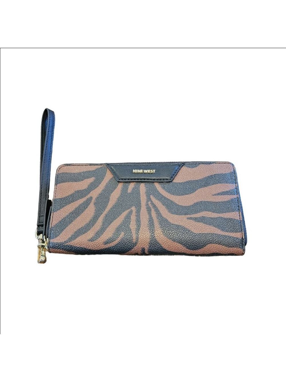 Women's Nine West One Size Black Brown Zebra Print Wristlet Wallet, Used Once
